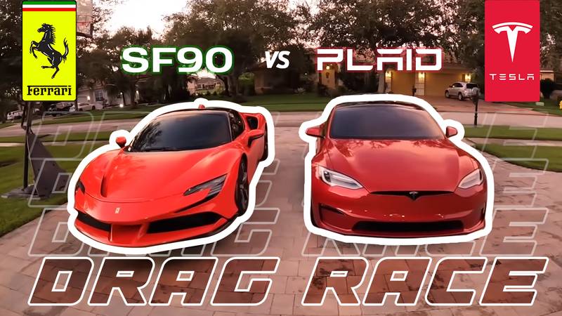 Drag Race: The Tesla Model S Plaid's Closest Fuel-Powered Rival To Date Is The Hybrid Ferrari SF90 Stradale