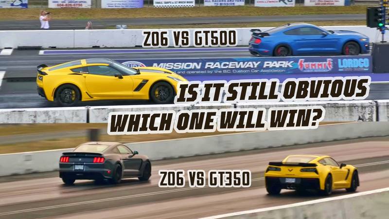 Stock Z06 Takes On Stock Shelby Mustang GT350 and GT500